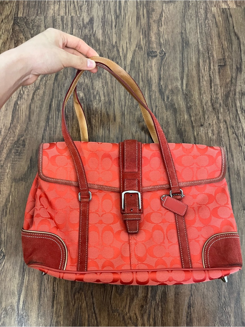 Coach Y2K Red Signature C Satchel Canvas Shoulder Bag